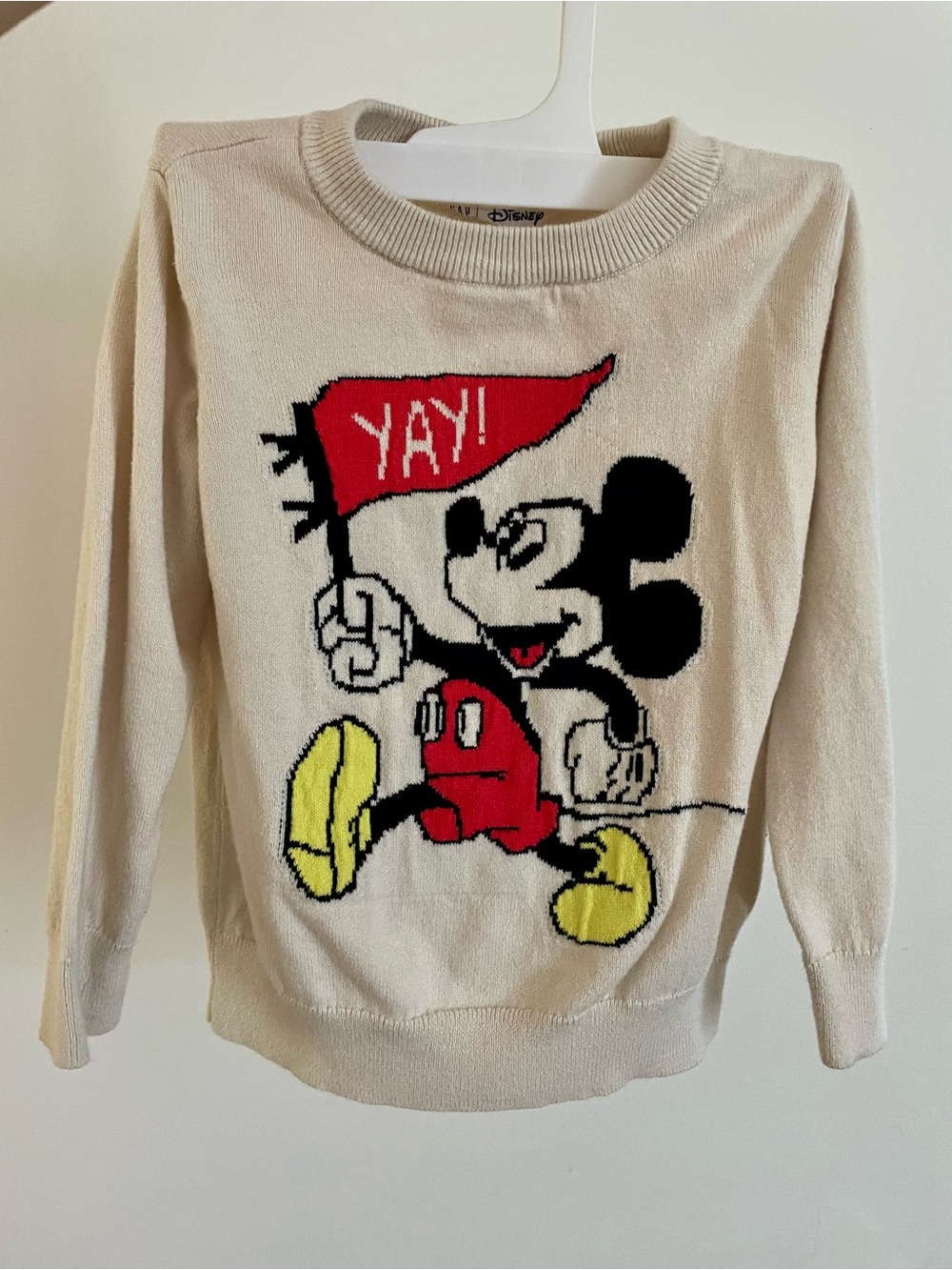 Disney Cream Crewneck Sweater with Red, Black & Yellow Mickey Graphic